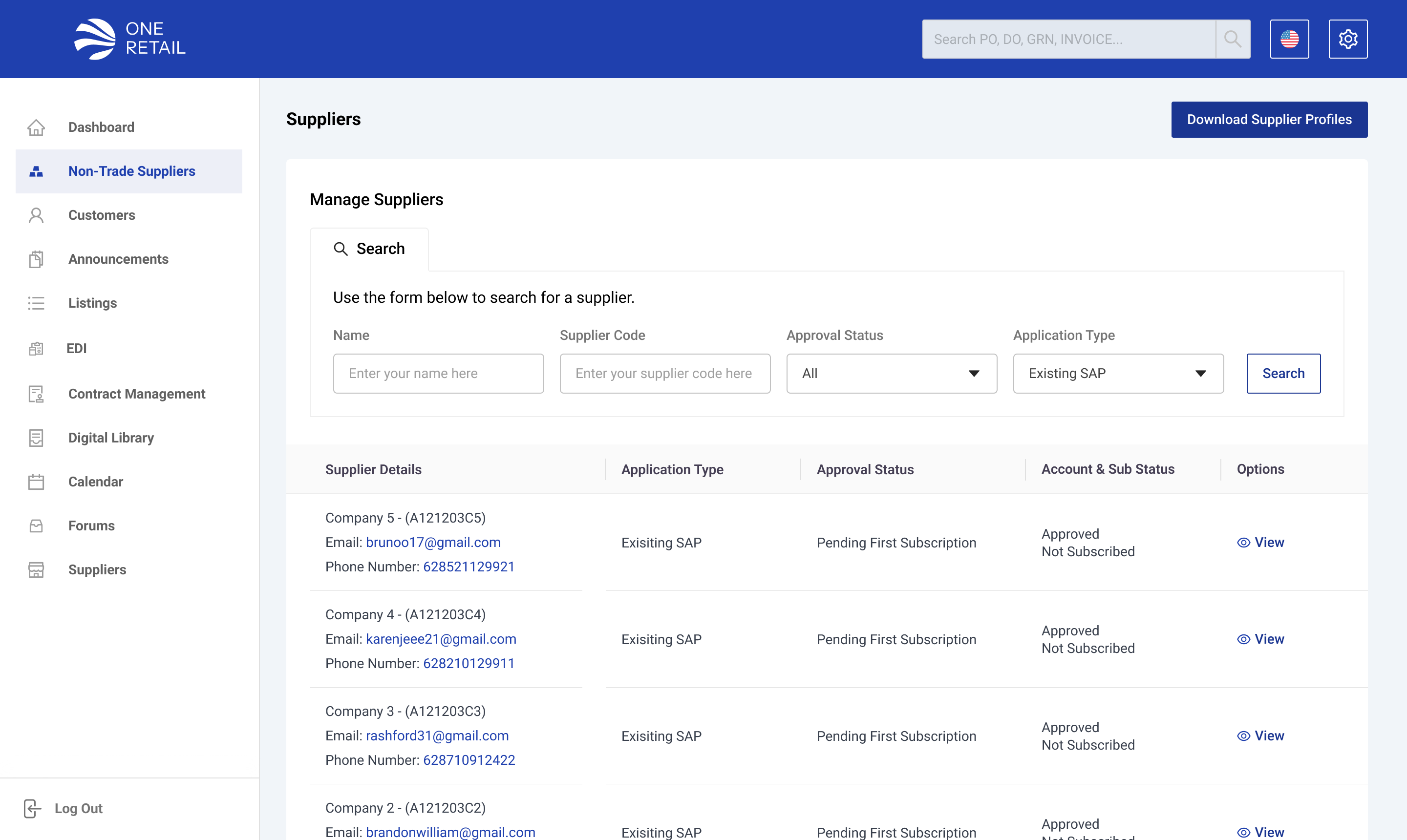 Supplier Portal Interface